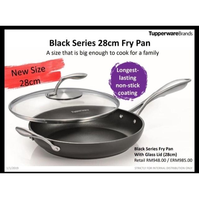 Tupperware Black Series Fry Pan with Glass Lid 28cm