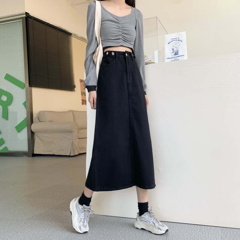 [VARVET][BIG Size AVAILABLE] Luxurious Slit Black Denim Skirt Latest Trend