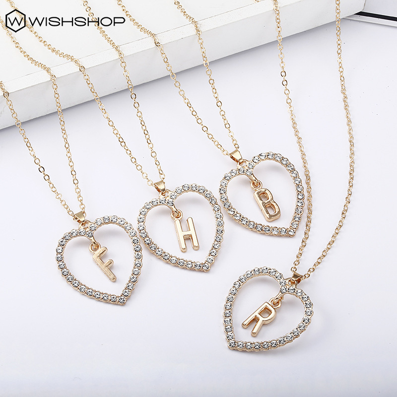 Women Heart 26 Letters Name Initials Pendant Necklace Girls Vintage Metal Chain Necklaces Ladies Fashion Choker Clavicle Necklace Shopee Malaysia