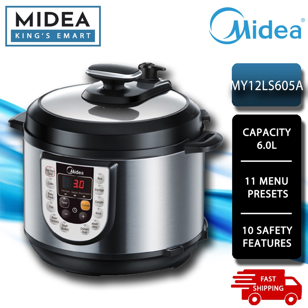 MIDEA 5.7L/ 6.0L Stainless Steel Pressure Cooker 1000W with Safety Features [MY-D6004B / MY-12LS605A] Periuk Tekanan 压力锅