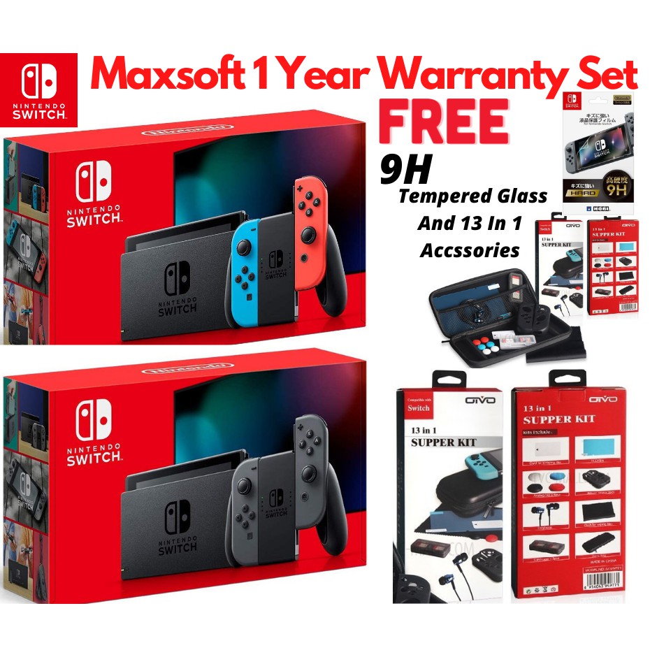 Maxsoft Nintendo Switch V2 Neon Grey Console Bundle Maxsoft 1 Year Warranty Shopee Malaysia