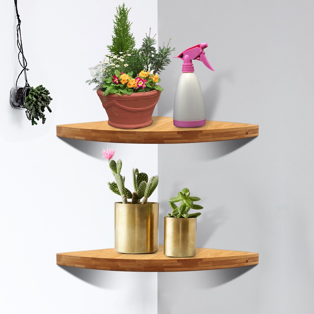 Corner Floating Shelf 2 Pack Bamboo Wall Mount Corner Cabinet