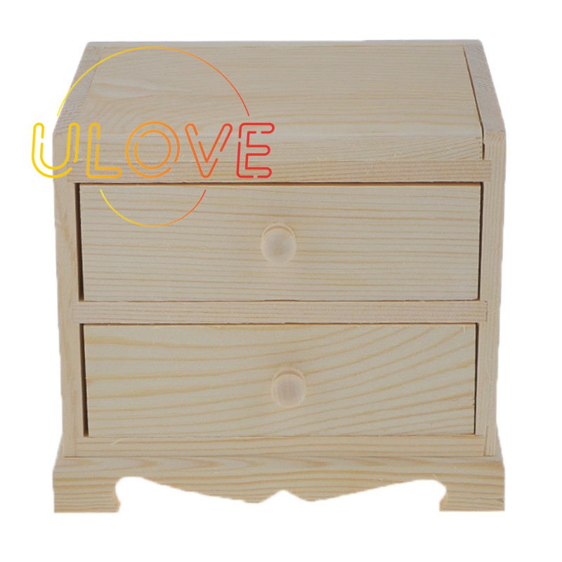 Wooden Jewelry Storage Box 2 Drawers With Mirror For Arts Crafts