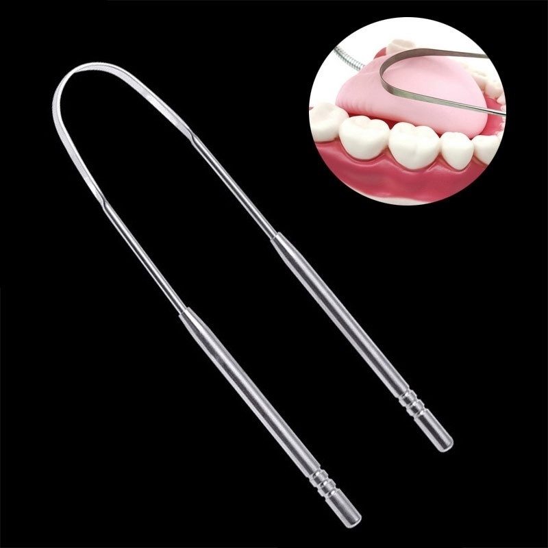 Silver Stainless Steel Tongue Cleaner Scraper Oral Care Tongue Coating