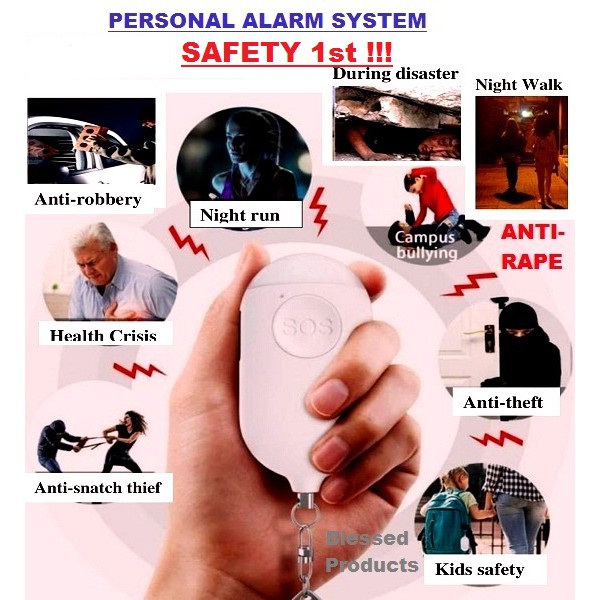 Personal Alarm System Keychain, USB rechargeable for Emergency & Self-Defence for Everyone Anywhere Anytime. SAFETY 1st!