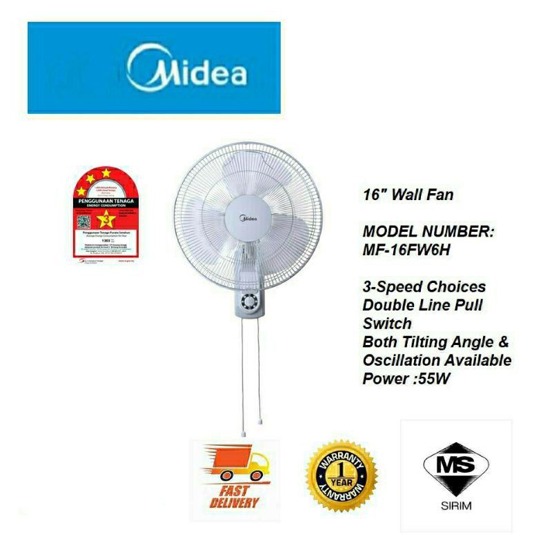 Midea Mf 16fw6h Mf16fw6h 16 Wall Fan With 3 Speeds Mf 16fw15ka Mf16fw15ka Shopee Malaysia