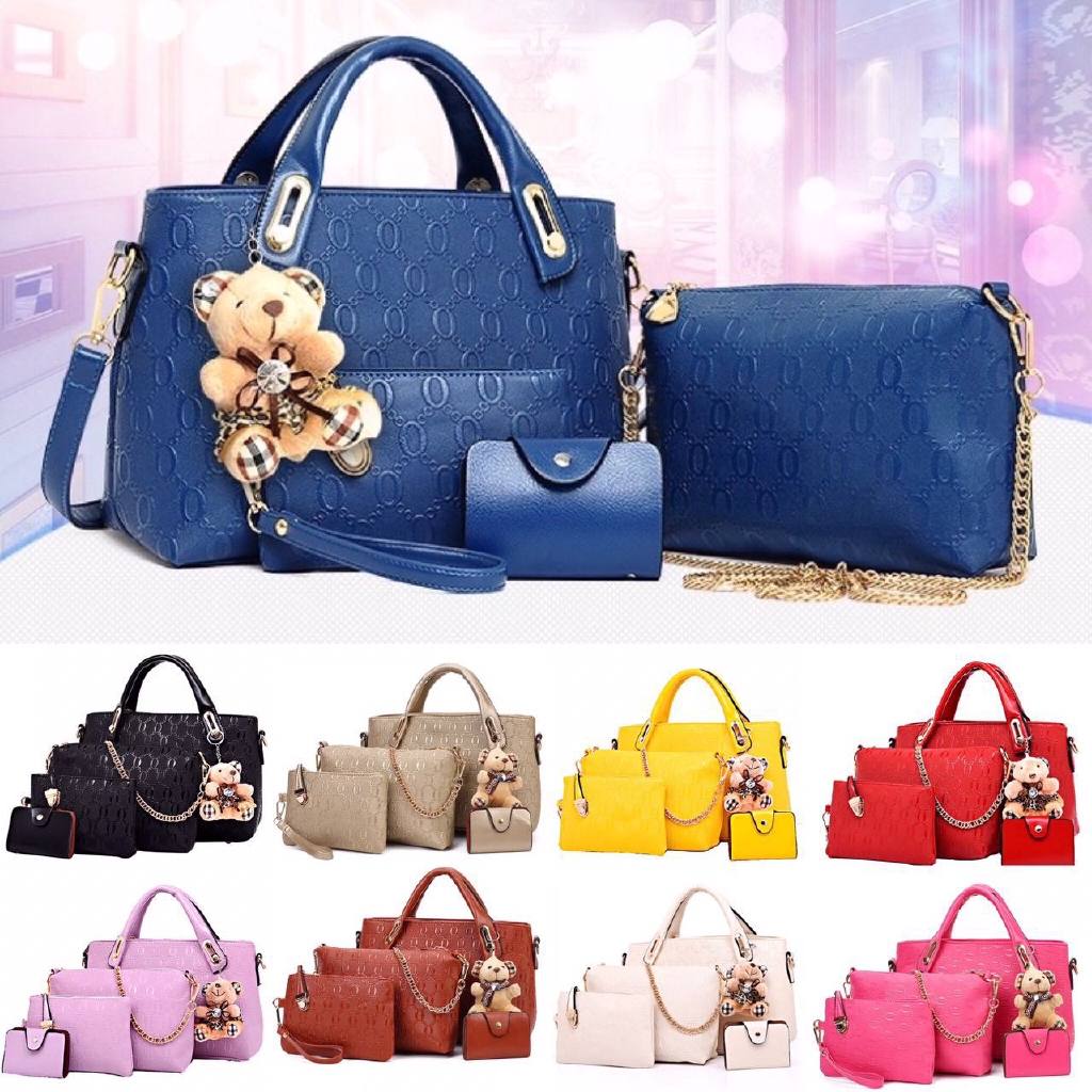 Ready Stock Set 5 Dalam 1 Beg Tangan Wanita Corak Terkini 5 In 1 Handbag Bear Shoulder Bag Beg Sling Tote Purse Shopee Malaysia