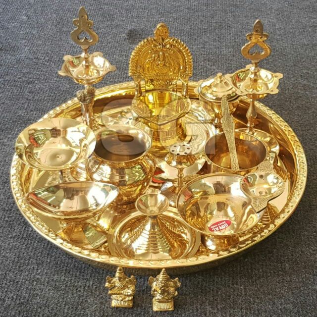 Brass Pooja Set 18 Pieces Shopee Malaysia