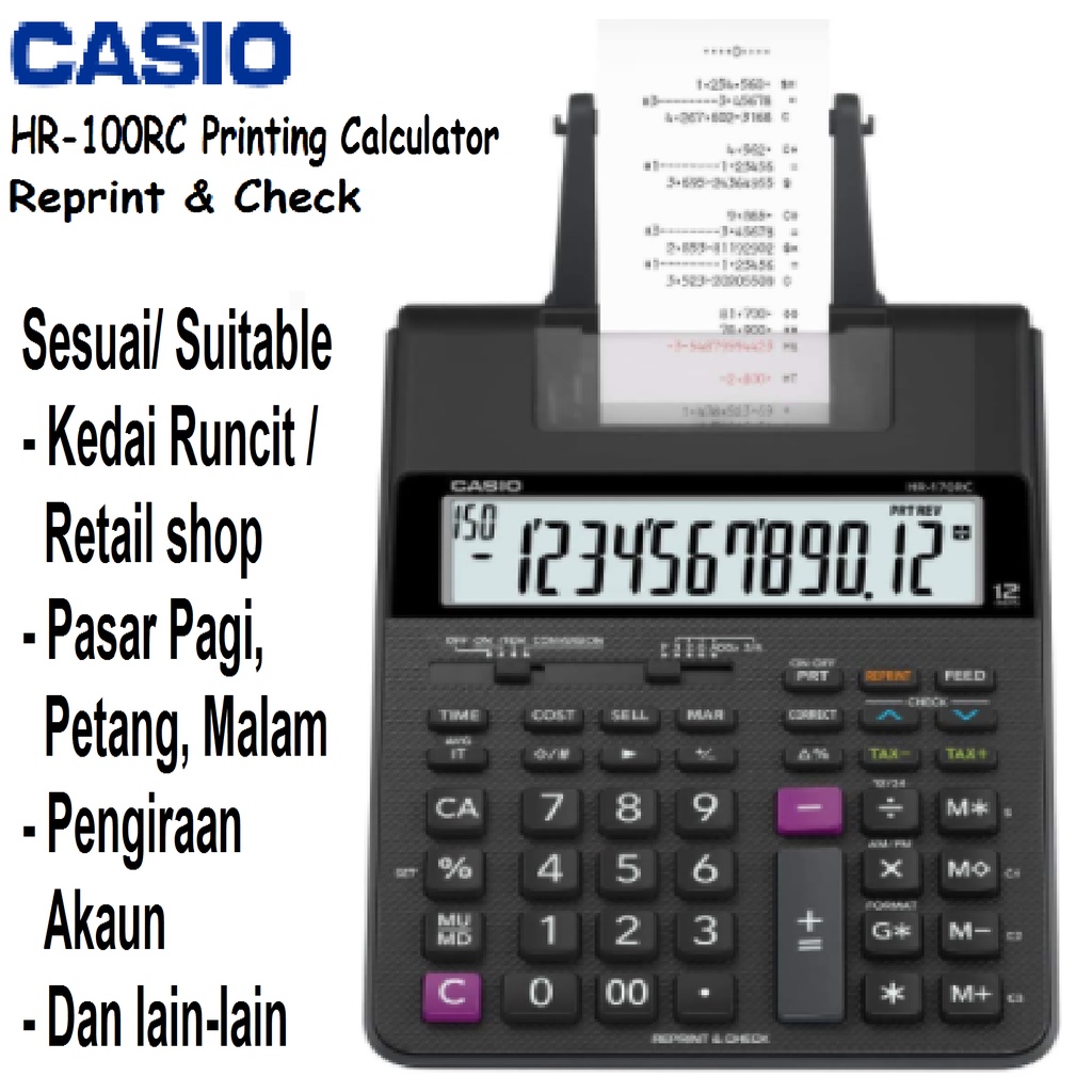 Casio Desktop Printing Calculator Resit Receipt Calculator HR100RC HR