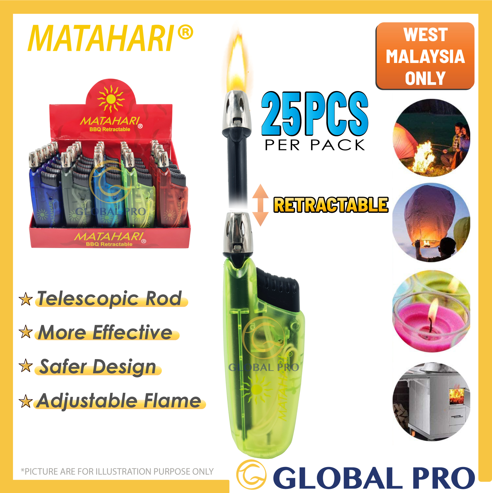 [25PC] Matahari RETRACTABLE GAS LIGHTER Refillable Electronic lighter Candle light for BBQ Camping Cooking P2064-J20