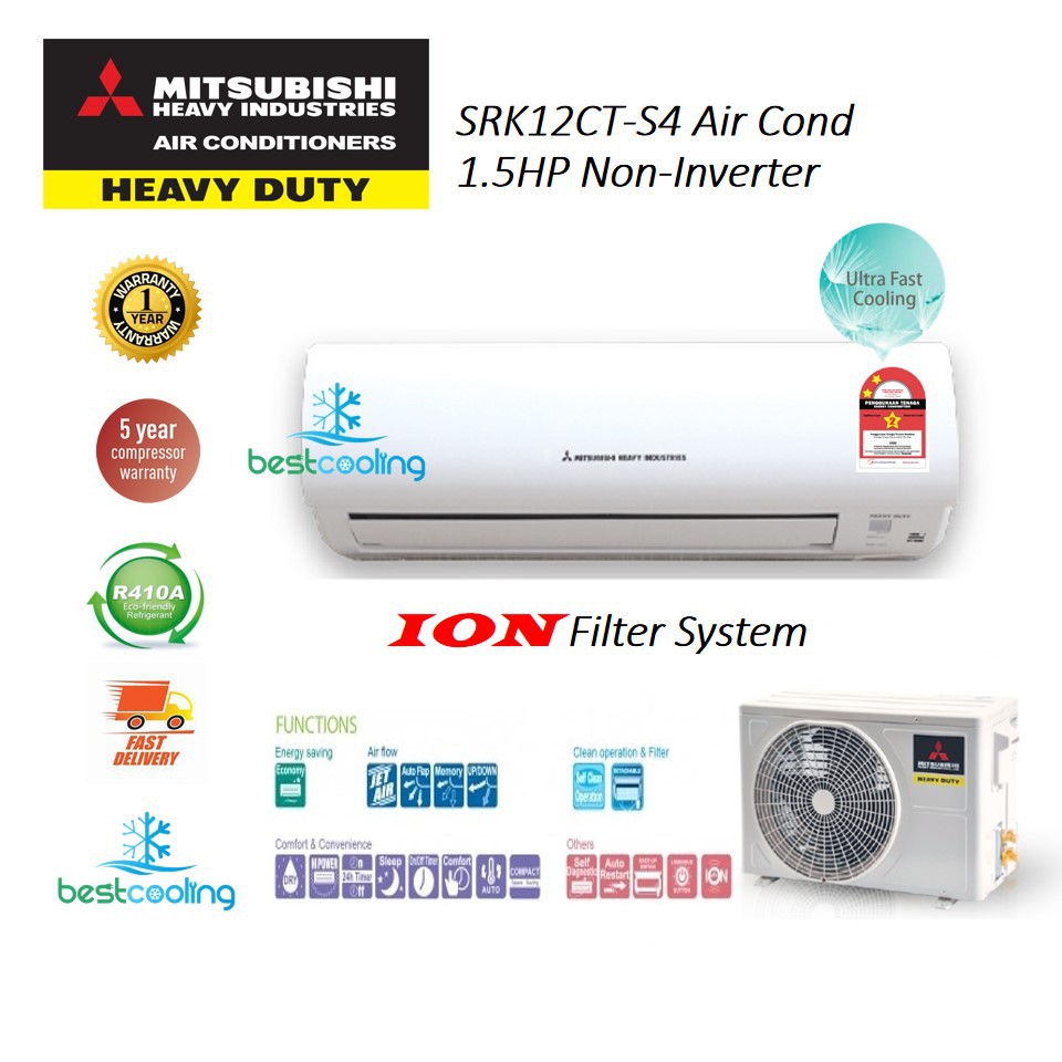 MITSUBISHI SRK12CT-S4 1.5HP wall type air cond Non-Inverter R410A gas ION