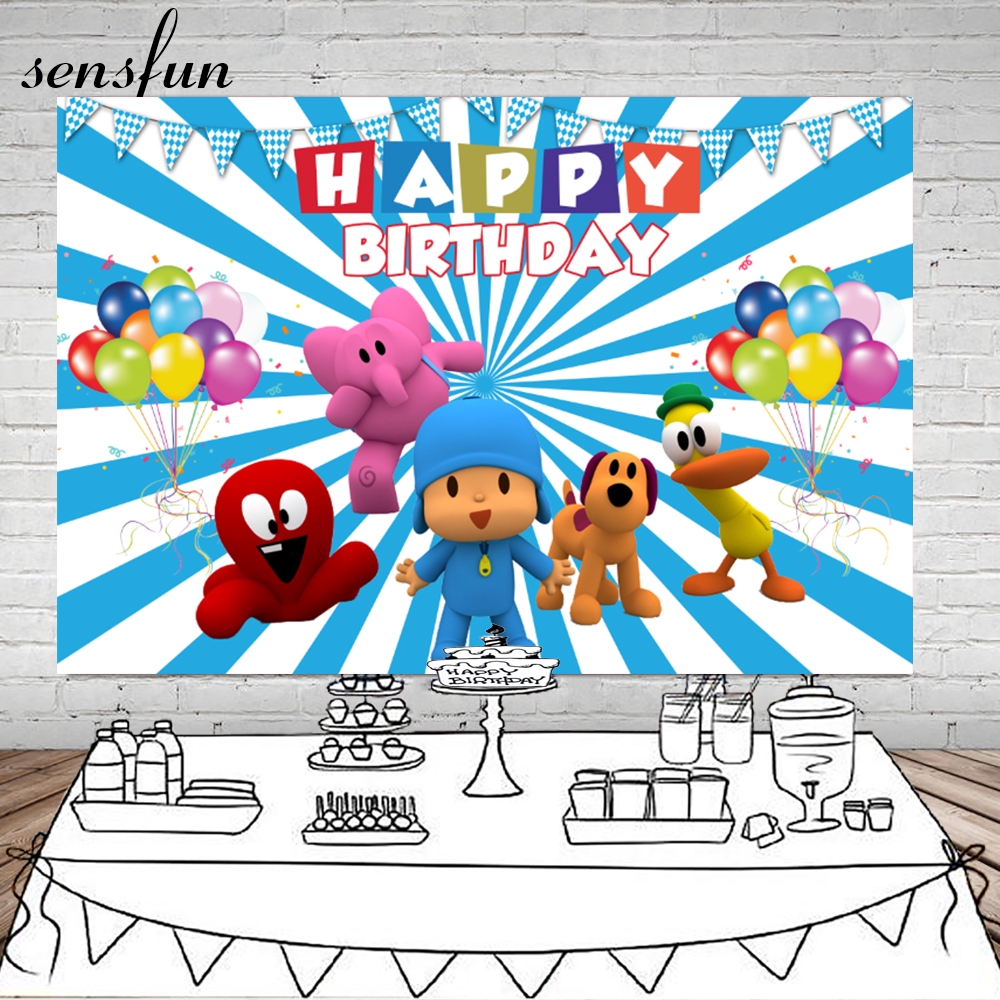5x3ft Blue Cartoon Backdrop Pocoyo Birthday Party Backdrop for Photo Studio Balloons Photography Backdrop Banner Baby Shower Party Decoration Supplies Indoor Portrait Photo Backdrops for Photography 