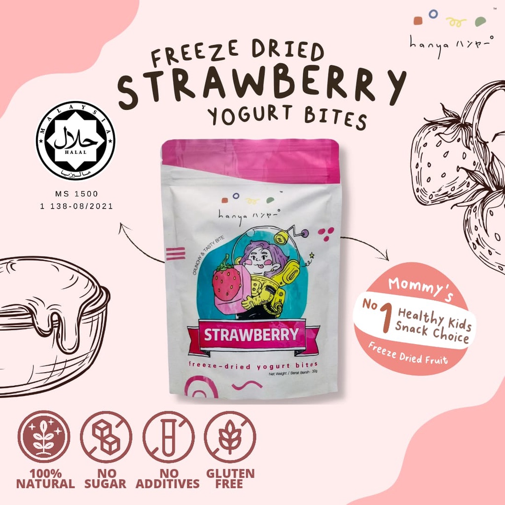 (HALAL) HANYA Freezedried Strawberry Yogurt Bites (30g) Shopee