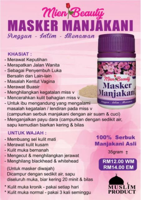 Masker Serbuk Manjakani Original Untuk Miss V Muka Malaysia