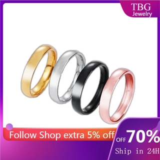 TBG Cincin Hitam Ring Women Men Cincin Silver 4mm Fashion Simple Spherical Titanium Stainless Couple Ring Jewelry Gift