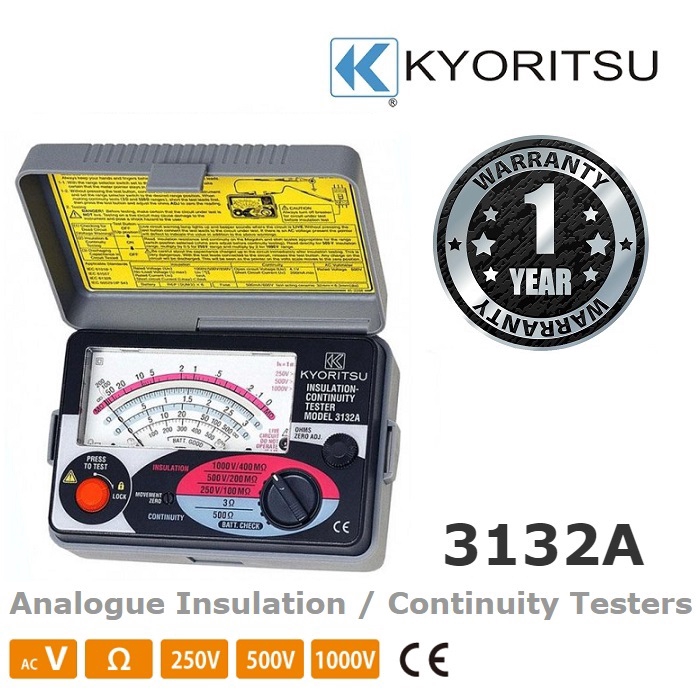 Kyoritsu 3132A Analog Insulation and Continuity Tester 250/500/1000 Voltage 