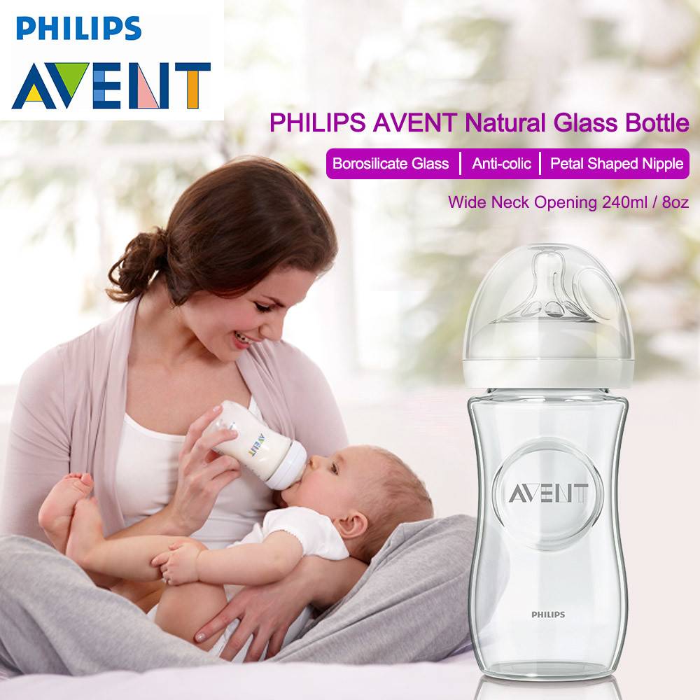 avent natural 240ml glass feeding bottle