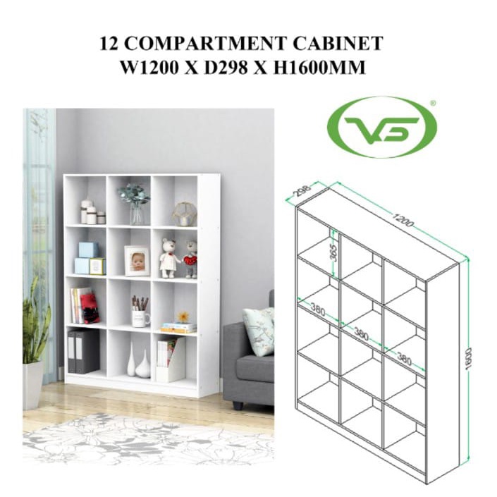 Monolife Ready Stock 12 Slots White Bookcase Shelving Unit Rack