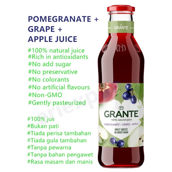GRANTE 750ML 100% Pure Pomegranate,Grape and Apple Juice 750ML