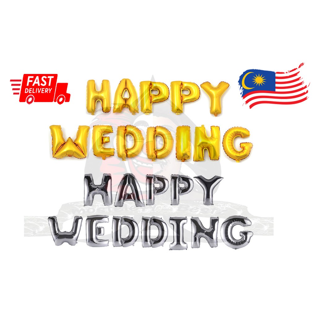 Alphabet Balloon Happy Wedding Ejaan Belon Happy Wedding 16 Inci