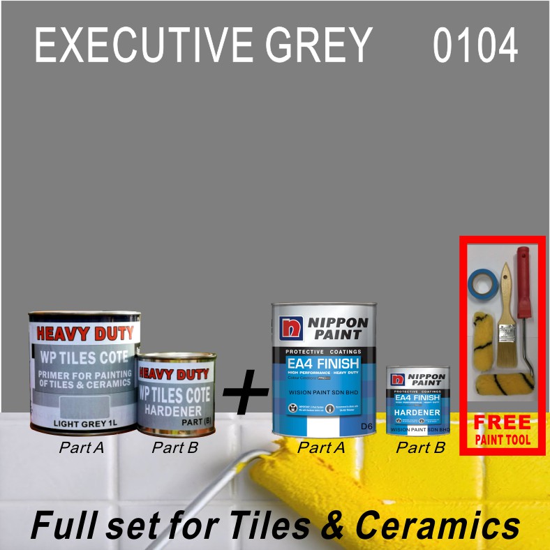 Executive Grey 0104 / 1 Set Ea4 ( 1L Heavy Duty Wp Tiles Cote Primer / 1L  Nippon Ea4 Epoxy Finish Colour / Free Tool | Shopee Malaysia