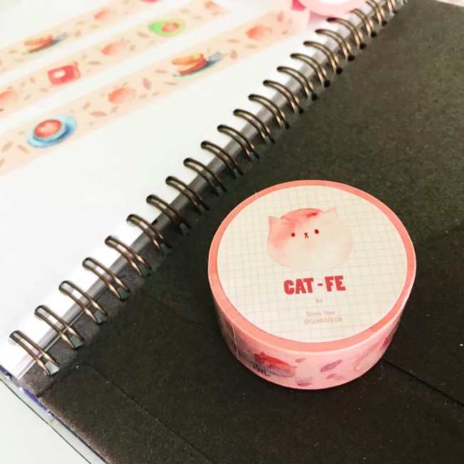 Qiara Teor Planner Cat-Fe Washi Tape Fashion Design Masking Tape Decorations Stationary Journalist Design INS Buku Stick