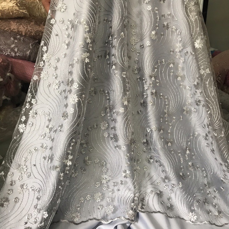 Pearl flower root tulle fabric