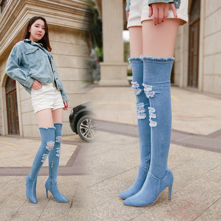 blue long boots