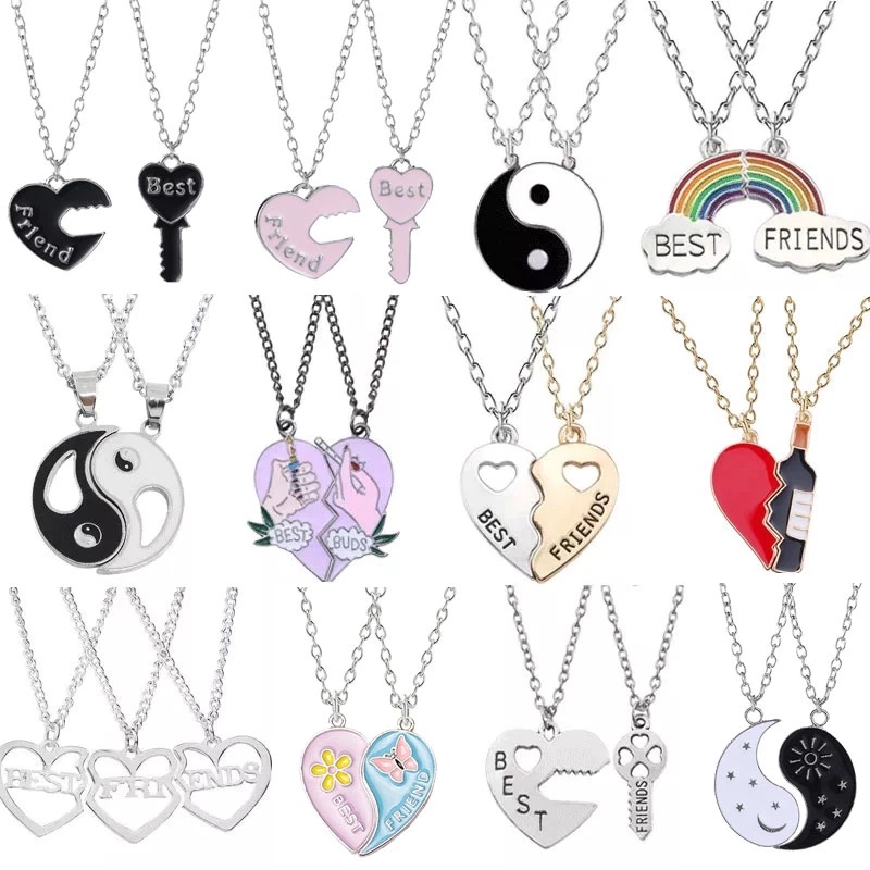 【Ready Stock】Crazy Sales2 Pcs/ Set Fashion Best Friends Honey Love Couple Pendant Necklace Rainbow Broken Heart Choker Gift Friendship