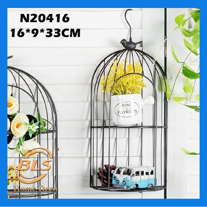 Bird Cage Design Flower Plant Hanging Shelf 2 Layer Home