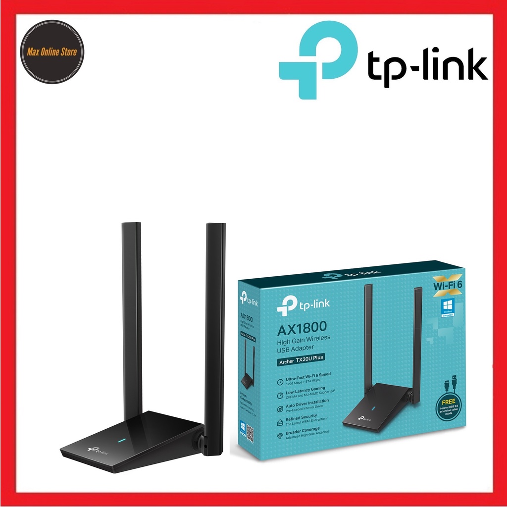 TP-Link AX1800 WiFi 6 USB Adapter for Desktop PC (Archer TX20U Plus) -  Wireless Network Adapter with 2.4GHz, 5GHz, High Gain Dual Band 5dBi  Antenna