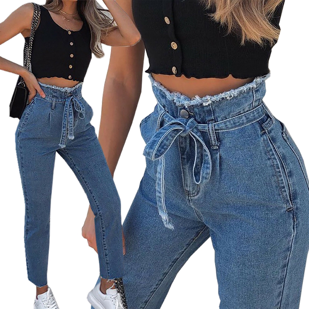 high waisted skinny paperbag jeans