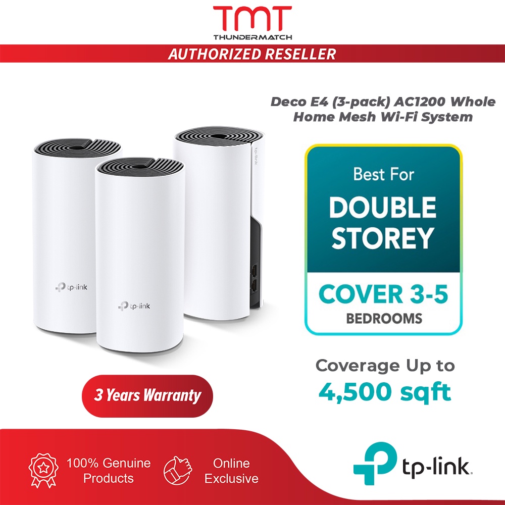 TPLink Deco E4 AC1200 Whole Home Mesh WiFi System Extender Modems Routers 2 / 3 Pack