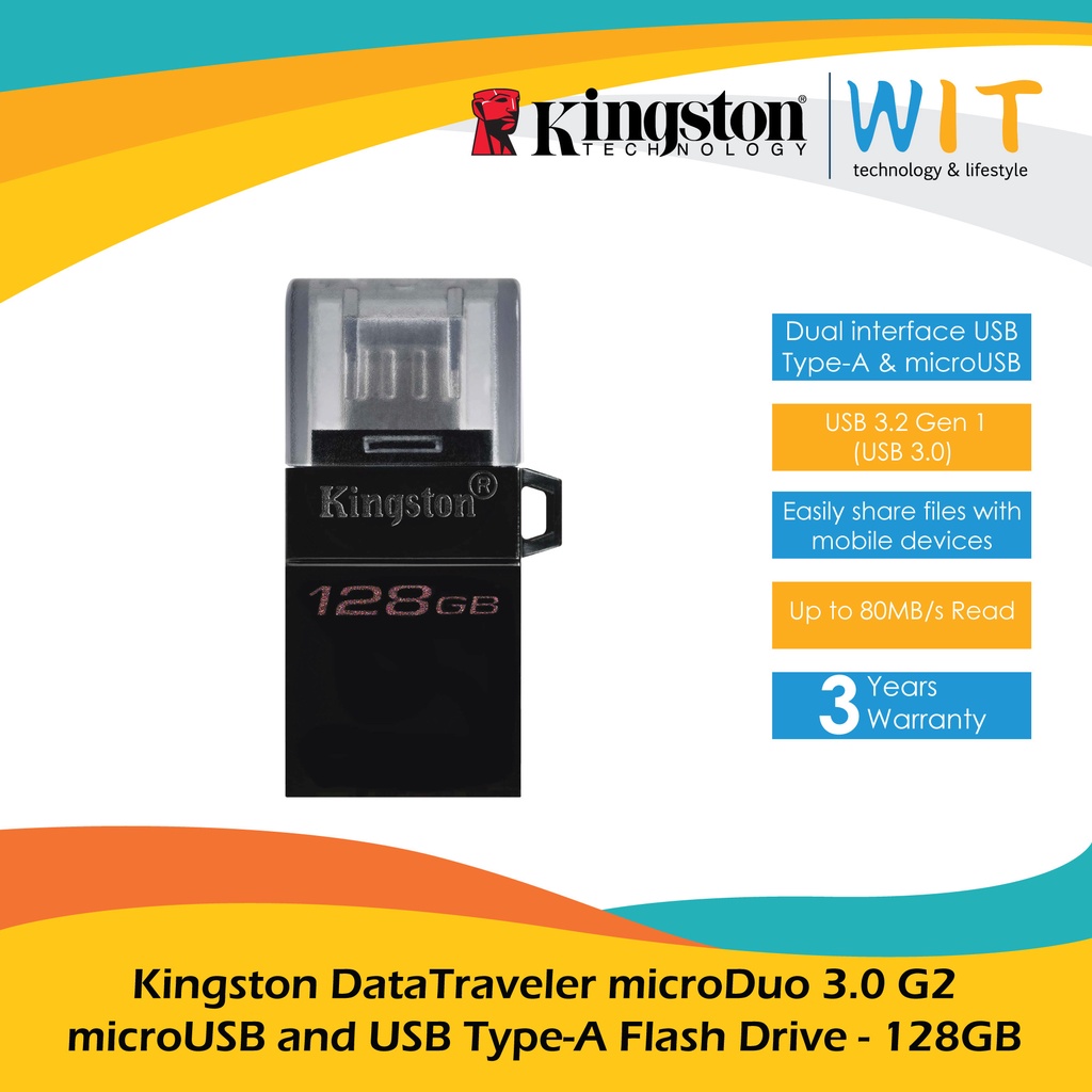 Kingston DataTraveler microDuo 3.0 G2 microUSB and USB Type-A Flash Drive - 128GB