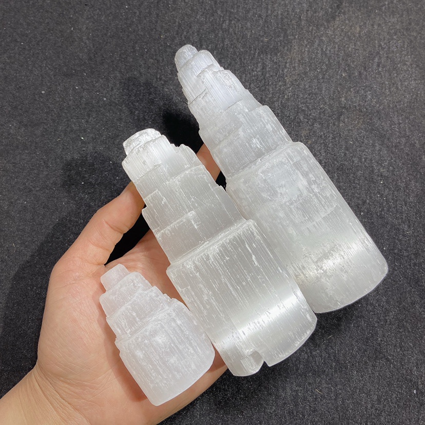 Ready Stock Natural Crystal Moroccan transparent Selenite tower with base lamp holder