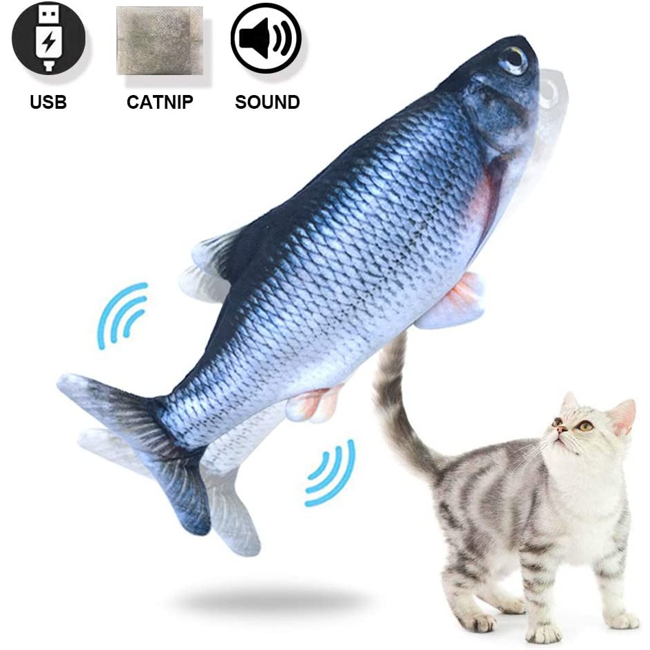 USB Charged and Catnip Pouches Perfect for Indoor Cats Electric Dancing Fish cat Toy Realistic Plush Simulation Electric Wagging Fish Cat Toy with Motion Sensor 