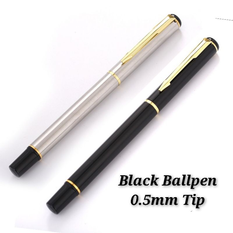 (Ready Stock) Black Office 0.5mm Ballpen Ballpoint Silver Gold College Stationery Pen Ball Journal Executive Class Style