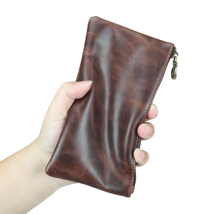 Vintage Handmade Soft Crazy Horse Leather Long Zip Men Wallet | Shopee  Malaysia