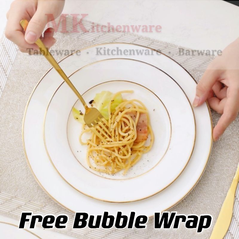 (MKitchenware)Ins Ceramic Gold Line Dessert Plate/Breakfast Plate/Dinner Plate/Rim Plate/Ceramic Tableware金边餐具金线餐具金线餐盘