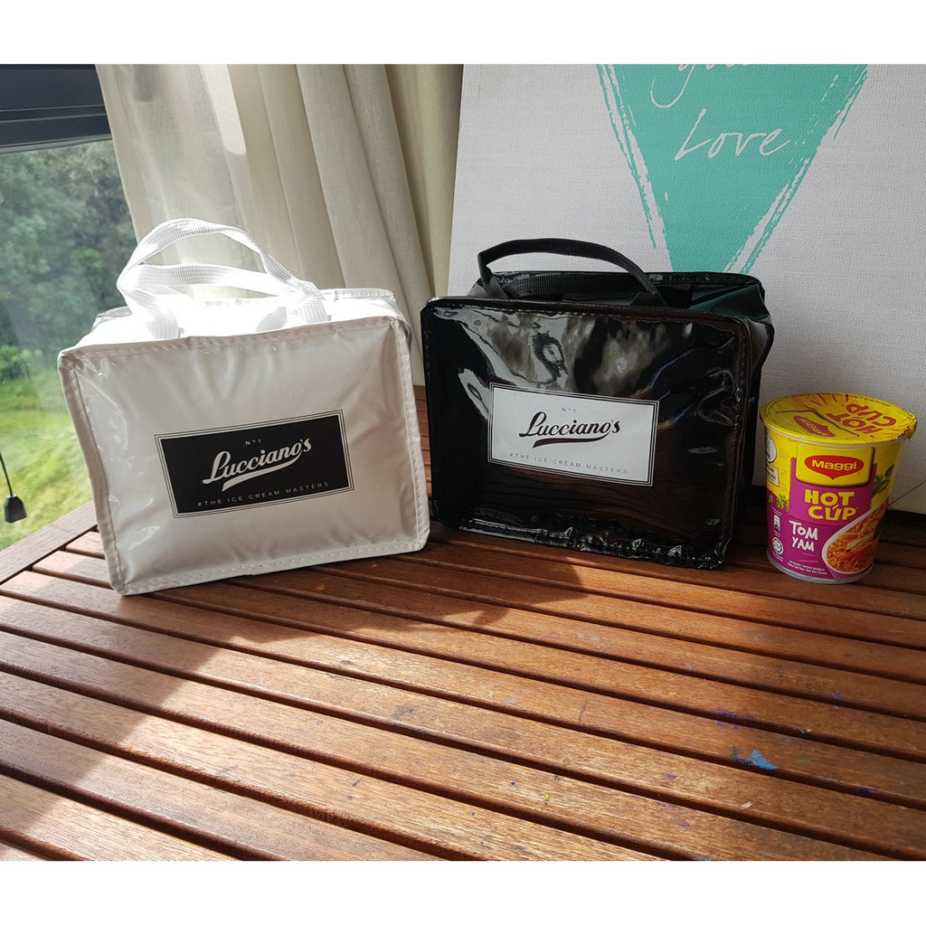 Good quality Black/White Glossy Surface Lunch Back Cooler Food Warmer Bag SKU0706