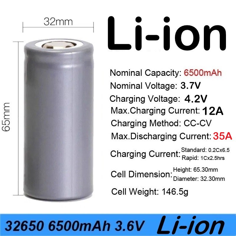 Real Capacity 6500mah 3 7v 4 2v Rechargeable Lithium Li Ion Battery 35a High Drain Battery Diy Bike Shopee Malaysia