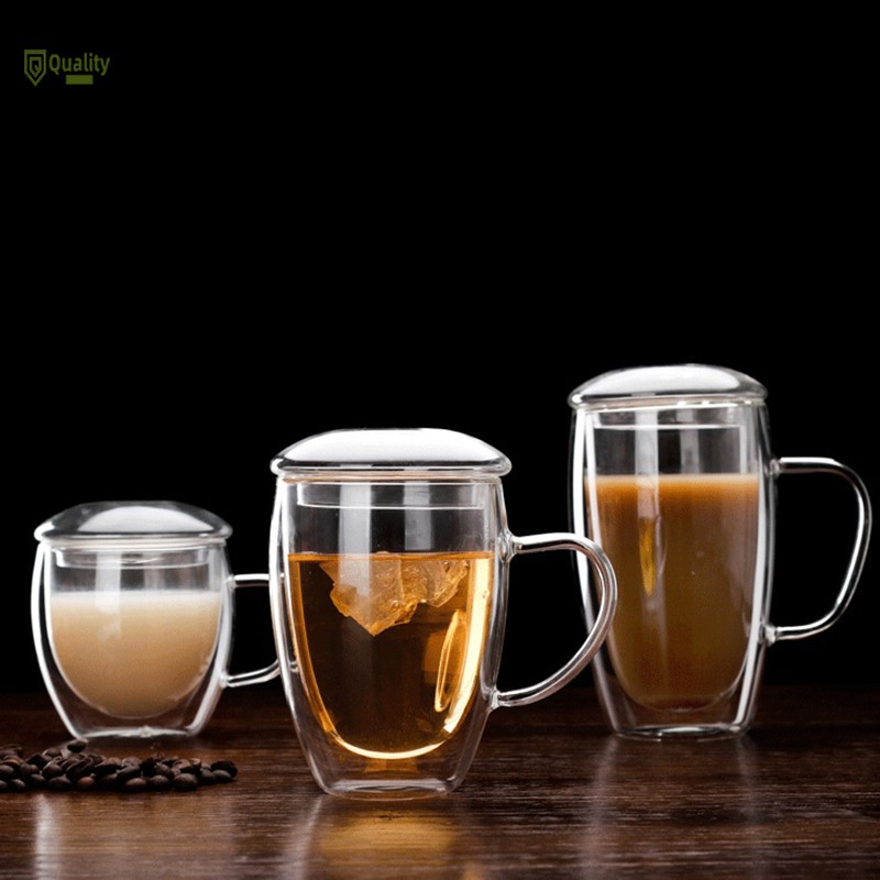 260ml MongKok Double-Walled Insulated Glass Espresso Cups High Temperature Resistant Thick Transparent Glass Bowl With lid 