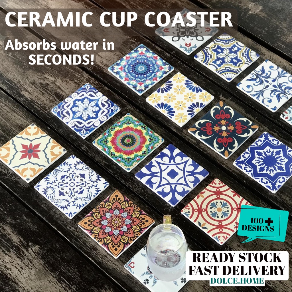 [CLEARANCE SALE] Water Absorbent Ceramic Cup Coaster Tile (Heat Resistant/Bohemian/Mandala/Antique/Turkish/Abstract/Gift