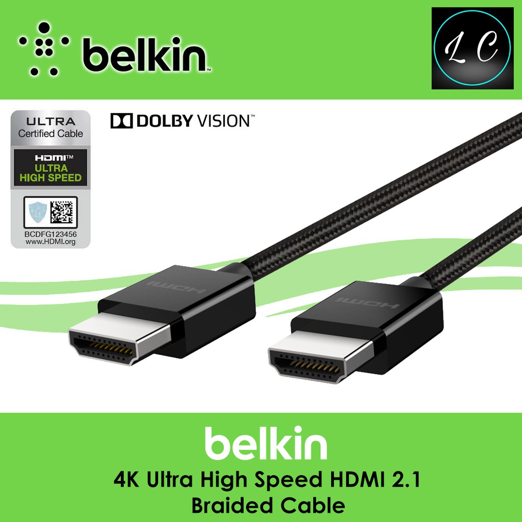 Belkin Original AV10176bt2M-BLK 4K Ultra High Speed HDMI 2.1 Braided Cable 2M