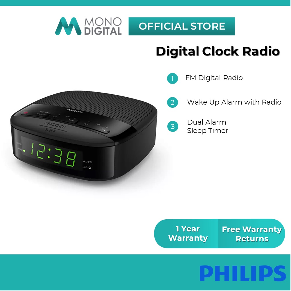 Philips Digital Tuning Clock Radio TAR3205 Dual alarm FM Digital
