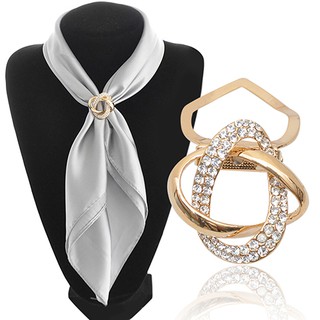 Gold-plated Crystal Silk Scarf Clip Buckle Holder Twine Brooch Pins Jewelry Gift