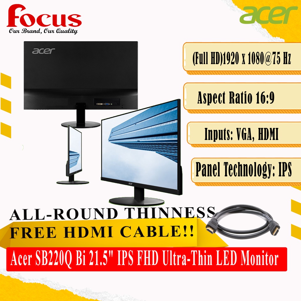 Acer SB220Q Bi 21.5" IPS FHD UltraThin LED Monitor (HDMI+VGA