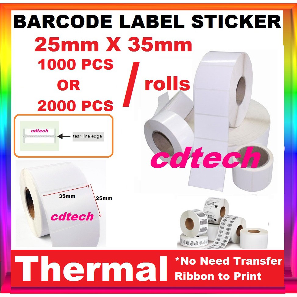 Thermal Barcode Label Barcode Sticker 35mm x 25mm (1000/2000pcs/roll) 1 ...