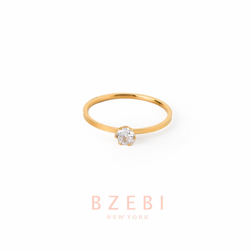 BZEBI Solitaire Diamond Ring 18k Gold Titanium Steel Anti-rust Trendy Korean Women's Jewelry Fashion Accessories for Daily Wedding Anniversary Birthday Gift Cincin Perempuan 1104r