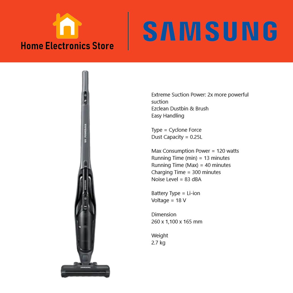 Samsung VS60M6015KG Power Stick Vacuum With Extreme Suction Power, 120W